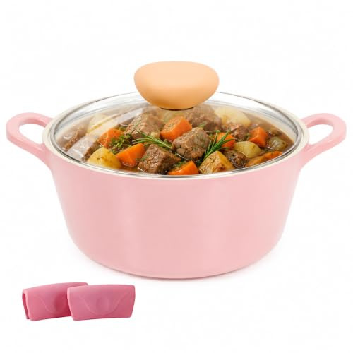 Neoflam Retro 3QT Ceramic Nonstick Stockpot w/Glass Lid, Pink