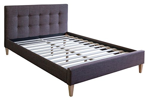 Homestyle4u Polsterbett 140x200 mit Lattenrost - Braun | Doppelbett mit hohem gepolstertem Kopfteil, Strukturstoff, Holzfüße, Außenmaße 145x212 cm
