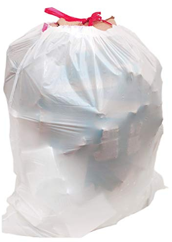 Alina 75 x 45L Polythene Drawstring Bin Liner/Bin Bag/Medium-weight 45 Litre White Plastic Draw Tape Garbage Sack (75 bags)