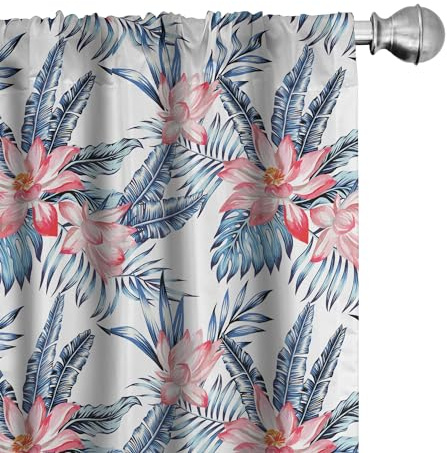 Ambesonne Tropical Curtains, Leaves of Banana Palm and Lilies Hawaii Brazil Botanical Watercolor Art, Window Treatments 2 Panel Set for Living Room Bedroom, Pair of - 28 x 95, Coral Orange and Blue