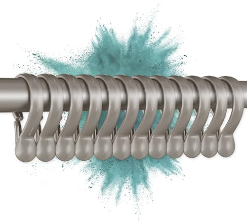 Erica Duschvorhangringe für Duschvorhangstangen – 12er-Pack – Grau