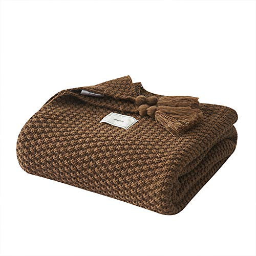 AUSTINCIAGA Coperta in maglia plaid per divano Copriletto Coperta da letto nordico Calda Morbida con frange Fatta a mano Per spiaggia Tutte le stagioni Acrilico