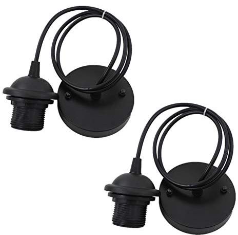 Icole Ceiling Light Pendant Fitting E26 Lamp Holder Black Ceiling Rose Modern Vintage Retro Industrial Style Light Fitting Kit (Pack of 2)