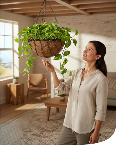 bellissa Blumenampel mit Kokoseinsatz Hängeampel 2 Stück Metall Ø 30 cm | Blumentopf hängend für Balkon, Garten und Terrasse, Außen & Innen, wetterfester Hanging Basket