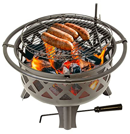 Feuerschale mit Grillrost, Feuerkorb für den Garten, Firebowl Ø 75x60 cm, Grillrost schwenkbar und abnehmbar Ø 53x2 cm, für Garten & Terrasse, Fire Pit