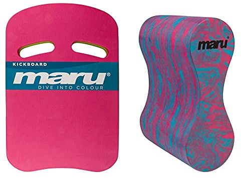 Maru Unisex's AT7123 Kickboard, Pink/Lime, One Size & Unisex's AT7127 Pull Buoy, Swirl-Blue/Pink, Adult