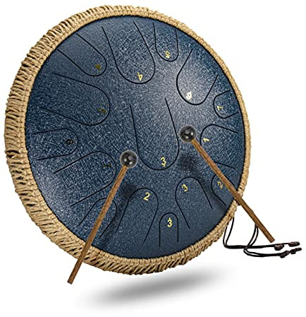 Tongue Drum, Stahlzungen-Trommel, 14 Zoll 15-Ton-D-Tonart, Handpan-Trommel mit Trommelstöcken, Tasche, Fingerabdeckung, für Meditation Yoga Klangheilung