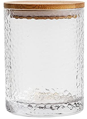 RAN-Sucriers Bol à sucre en verre, bol à sucre martelé de style japonais avec couvercle en bambou pour la maison et la cuisine, Jar de stockage de thé, 13,0 oz