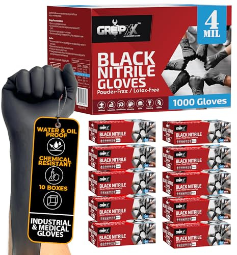 London Labs Black Nitrile Gloves Disposable Latex Free & Powder Free,4 Mil Rubber Glove, Cleaning, Cooking, Mechanic, Tattoo (1000 Count, X-Large)