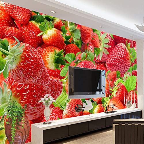 YXTSmurals Fototapete 3D Effekt Rot Obst Erdbeere Fototapeten Vlies Tapeten Wandtapete Vliestapete Wandbild Wand Schlafzimmer Wohnzimmer Büro Küche