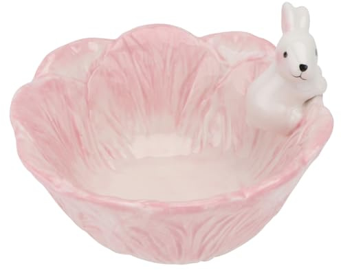 Housoutil Ceramic Easter Bunny Bowl, Easter Cabbage Candy Dish, Rabbit Serving Bowl for Fruit Salad Dessert Spring Home Decor Centerpiece (Pink)