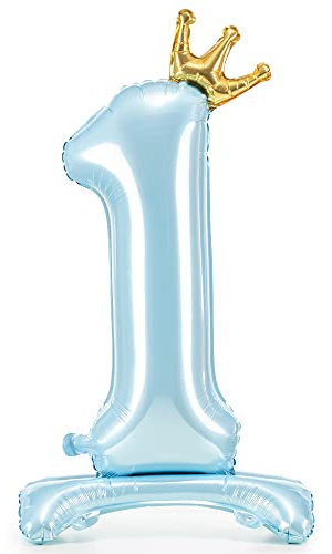 DekoHaus Palloncino gonfiabile a forma di numero 1 con corona, blu chiaro, 84 cm
