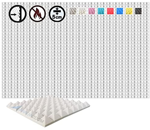 Arrowzoom 24 Polyurethane Pyramide Panneaux Mousse Acoustiques 50x50x5cm Correction Phonique anti bruit Retardateur flamme studio d'enregistrement absorbant acoustique Podcasting 1034 PERLE BLANCHE