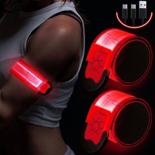 Upgrade Led Armband Aufladbar, 2 Stück Reflective Leucht Armbänder Licht Armband Kinder Leuchtbänder USB Reflektorband Leuchtarmband Reflektorband Nacht Sicherheits Licht für Joggen Laufen Running