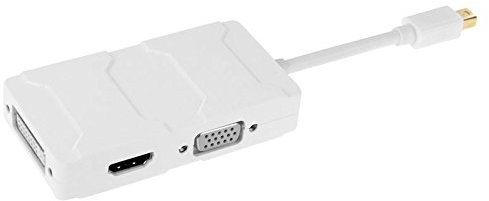 High-Tech Place 3 en 1 Mini DisplayPort mâle vers HDMI + VGA + DVI convertisseur Femelle pour Mac Book Pro Air, Longueur de câble: 8cm (Blanc)