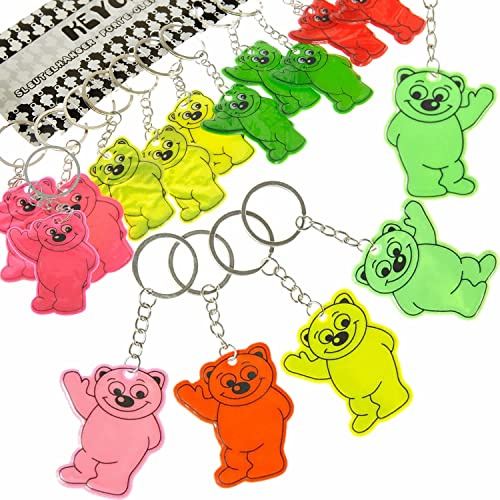 Carpeta 12 x Schlüsselanhänger Reflektor * TEDDY * inkl. Schlüsselkette ┃ Perfekt für Schüler in der dunklen Jahreszeit ┃Schultüte Mitgebsel Kindergeburtstag ┃ Kinder lieben diesen Teddybär ✔