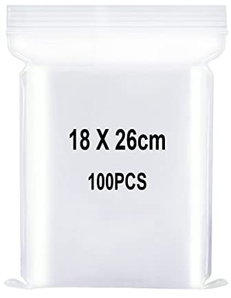 Sachets Plastique Transparents Refermables, Sac Scellé, Sac de Rangement, Sac de à Fermeture, S'appliquent aux Cuisine, Fournitures de Bureau, Rangement de Papeterie etc. 18x26cm 100pièce