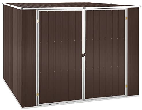 YEZIYIYFOB Gerätehaus Braun 195x198x159 cm Verzinkter Stahl Gartenschrank Gartenhaus Metall Fahrradgarage Fahrradbox Gartenschrank Wetterfest Outdoor Schrank GeräTeschuppen Metall Viel Platz