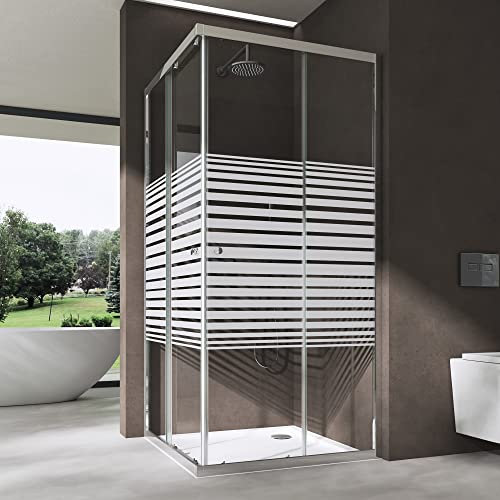 doporro Cabine de Douche en Angle Bandes Opaques 80x100cm Paroi de Douche Hauteur de 190cm Portes Coulissantes Montage Réversible Receveur de Douche Inclus Ravenna16MS-Plus