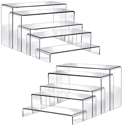 Fixwal 10pcs 2 Set Acrylic Risers for Display Clear Perfume Organizer Stands Acrylic Display Risers for Show Figures, Cupcake, Jewelry, Toys, Perfume and More (Large Size)