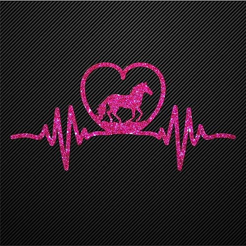 Glitzerdeals Bügelbilder Glitzer Pferd auf Herzlinie EKG pink Aufbügler für Textilien Karneval Kostüm Pferd Bügelflicken Pferde Fasching Patch zum Aufbügeln Pferd