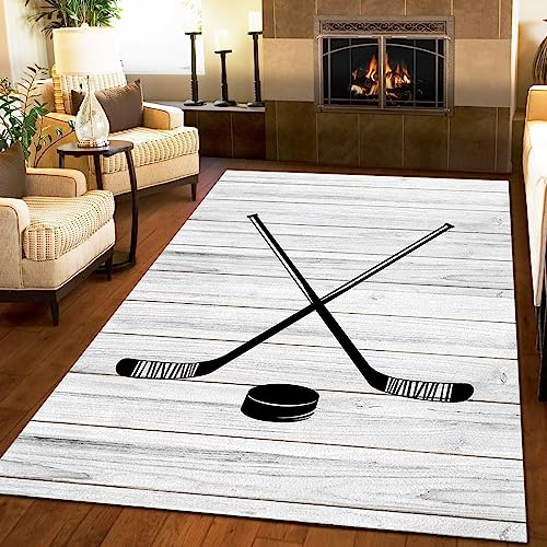 TEMLAN Sport-Hockey-Stadion Retro Teppiche Gegend, Sport Eishockey Kleiner Teppich für Wohnzimmer, Schlafzimmer, Kinderzimmer, Büro, etc 100 x 150cm