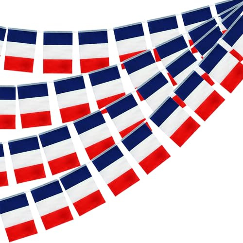 11M Flaggenkette Girlande mit 40 Frankreich Flaggen, 14x21CM Fähnchen Wimpelkette für Garten Bar Dekorationen