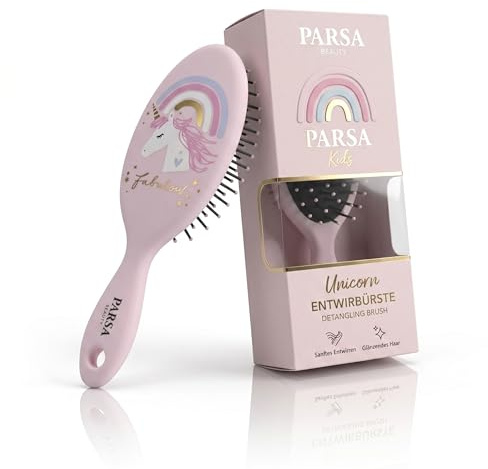 PARSA Beauty Spazzola per bambini con unicorno e arcobaleno – Mini Spazzola per capelli per lo styling su capelli asciutti e bagnati – Spazzola capelli senza tirare