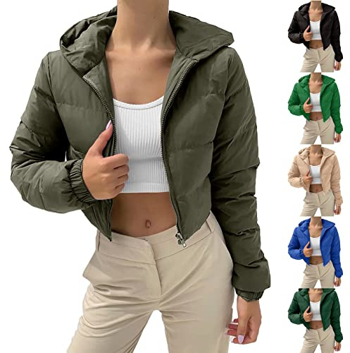 LOIJMK Abrigo de plumas para mujer, corto, a la moda, chaqueta de plumón para mujer, chaqueta con capucha para mujer, chaqueta acolchada ligera con capucha, chaqueta de moda para exteriores, elegante