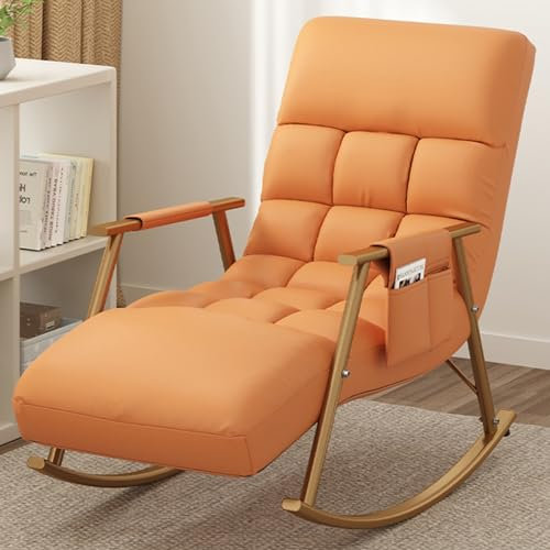 YVYKFZD Schaukelstuhl für Kinderzimmer, bequemer gepolsterter Schwingsessel, Schaukelsessel mit Verstellbarer Kopfstütze, für Babyzimmer/Wohnzimmer/Schlafzimmer (Color : Orange Gold)