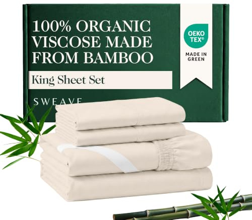Sweave Juego de sábanas de Viscosa 100% orgánica derivada de bambú, Lujoso, más Suave Que la Seda, naturalmente refrescante, Regula la Temperatura, Transpirable, Bolsillos Profundos de 16 Pulgadas,