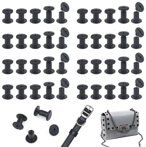 JJWNMLL 85 juegos de postes de tornillo Chicago M5 x 8 mm, remaches Chicago, remaches de metal para reparación de bolsas, cuello, arnés, equipaje, bolso, correa de perro, mochila, cinturón, negro mate