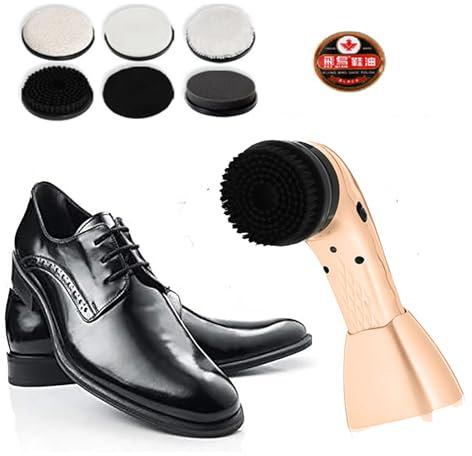 Electric Shoe Polisher, Electric Shoe Cleaner Brush, Electric Shoe Shine Kit, Multifunctional Shoe Polisher with 6 Pcs Brush Heads, USB Rechargabled for Shoes, Bags, Sofa (golden)