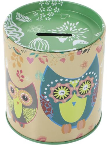 Gadpiparty Cartoon Owl Piggy Bank Tinplate Money Box for Kids Coin Jar Savings Bank 4 Inch Round Mini Money Safe for Boys and Girls
