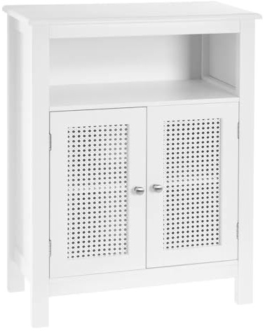 BAKAJI Mobile da Bagno Salvaspazio Linea Foro, Mobiletto Autoportante da Terra in Legno Bianco, Armadio Portaoggetti Multiuso, Armadietto Contenitore Slim, 2 Ante e 4 Ripiani, 60x28x80cm