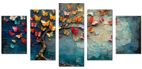 JOSUE 5 pezzi Albero Della Vita Quadri Albero astratto d'oro Stampe E Quadri Su Tela,Oro Quadro Decorazioni Camera Da Letto Ufficio Bagno-50x100cm Non incorniciato