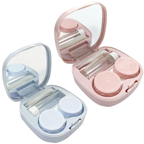 JOYVOX 2 PCS Travel Contact Lens Case with Mirror, Portable, Leakproof, Compact, Perfect for Travel, Soft Lenses