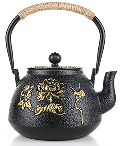 Théière en fonte japonaise en fonte verte, intérieur émaillé, compatible induction