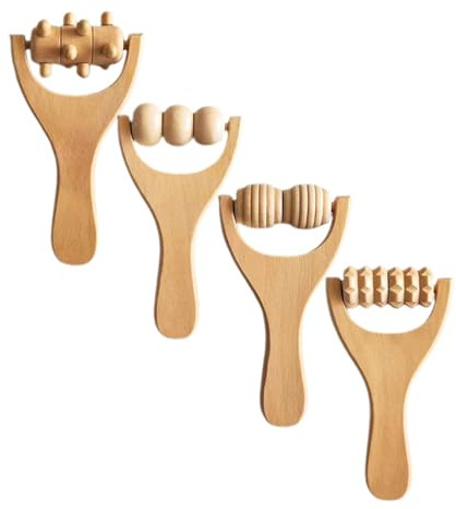 Healeved 4-Teilige Holz Massagerolle Set Ergonomische Manuelle Massagegeräte Für Rücken Nacken Füße Und Ganzkörper Tragbare Fußmassagerollen Aus Naturholz Für Schmerzlinderung Und Entspannung