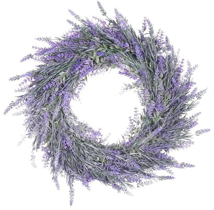 Konstgjord lavendelkrans, lavendelkrans dekoration för ytterdörr, vår sommar dörrkrans, lila väggkrans, 45 cm lavendel blomkrans för dörr fönster utomhus bröllop fest hem dekoration