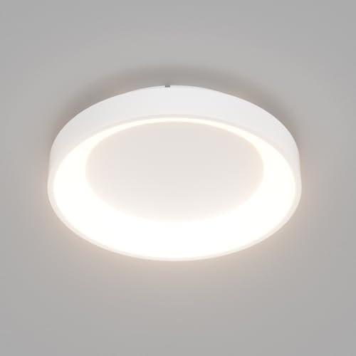 Klighten Deckenlampe LED Rund 28W 2000 Lumen, Deckenleuchte Ringe aus Metall, Modern Deckenbeleuchtung für Flur Küche Schlafzimmer Wohnzimmer, 28cm, Warmweiß 3000K, Weiß