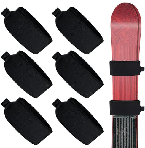 pangdapengpeng 6 Stück Verstellbarer Skigurte, 48x5 cm Ski Befestigungsbänder, Vielseitig Skibänder mit Eva Schutzpolstern für Skis, Stöcke, Skiausrüstung (Schwarz)