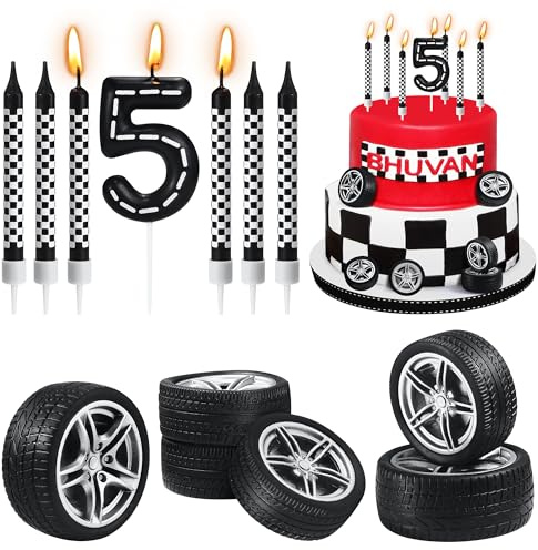 13 Pcs Racing Cars Birthday Candles, Number 5 Candle Cake Decorations