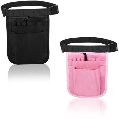 Nurse Bag, Belt Bag, Work Waiter's Bag with Belt, Black and Pink, standard size, simple
