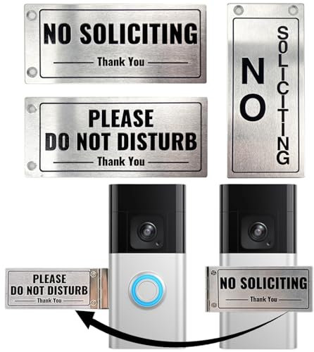 Metal Doorbell Cover No Soliciting Sign for House,Universal Fitting Doorbell Cover That Rotates From NO SOLICITING to DO NOT DISTURB,Flipable No Solicitors Sign for Ring Doorbell, Horizontal & Vertical Mode, Easy Installation,The Gift for Home Offices and Moms with Sleeping Baby.