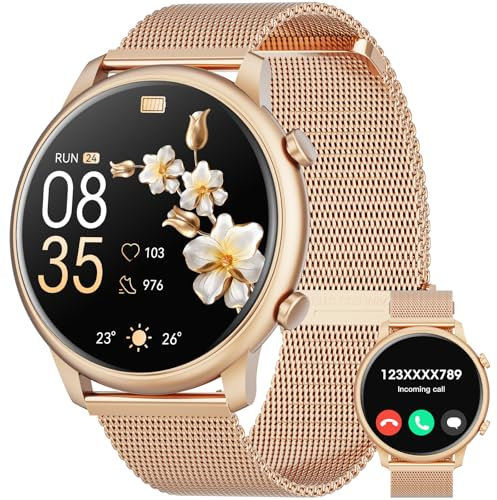 Smartwatch Damen, 1.39 Zoll Touchscreen Smart Watch mit Bluetooth Anrufe, Uhr Damen Herren mit 140+ Sportmodi SpO2 Pulsuhr Schlafmonitor Schrittzähler, Armbanduhr für Android iOS