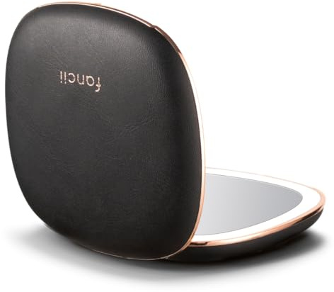 Fancii Mila 2 Compact Magnifying Makeup Mirror with LED Light, Rechargeable, 10x /1x Magnification, Tru-Glow Lighting System, Vegan Leather, Small Travel Mirror for Purses (Midnight Majesty)