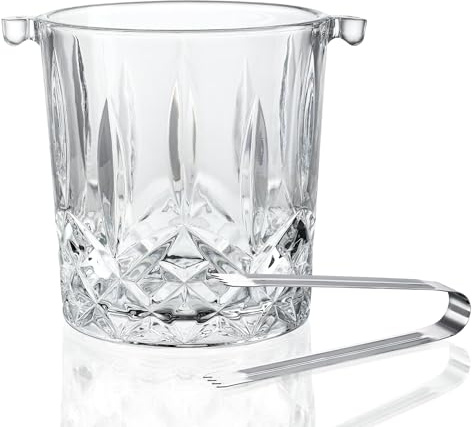 Seau à glace en verre de 975,2 g avec poignée et pince à glace transparente pour cocktail, vin, champagne pour maison, bar, fête, cocktail