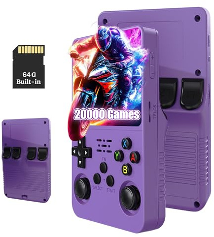 R36S Retro Handheld Game Console, 3.5-inch IPS Screen, 64G, 20,000+ Games, Portable Gaming Device for Kids & Adults, Supports Multiple Emulators (purple)
