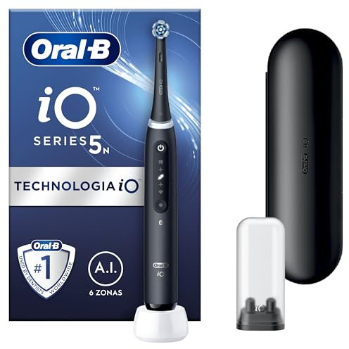 Oral-B Spazzolino Elettrico Ricaricabile iO 5N Nero, 1 Spazzolino Elettrico, 1 Testina, Custodia Da Viaggio, io 5 Per Una Pulizia Denti Efficace, Sensore di Pressione, Gengive Protette